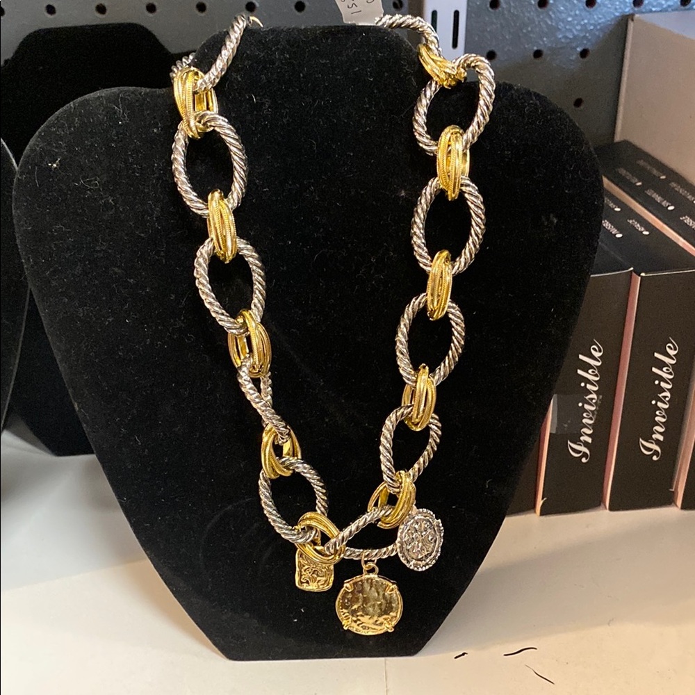 Two-Tone Chain Link Necklace with Charms